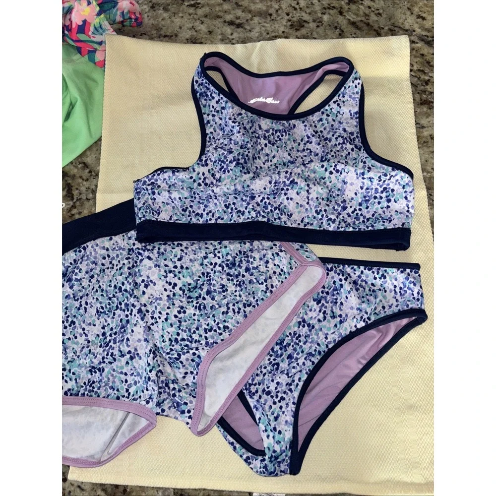 Eddie Bauer 3 Piece Reversible Swimsuit girls size 10-12 super cute great colors